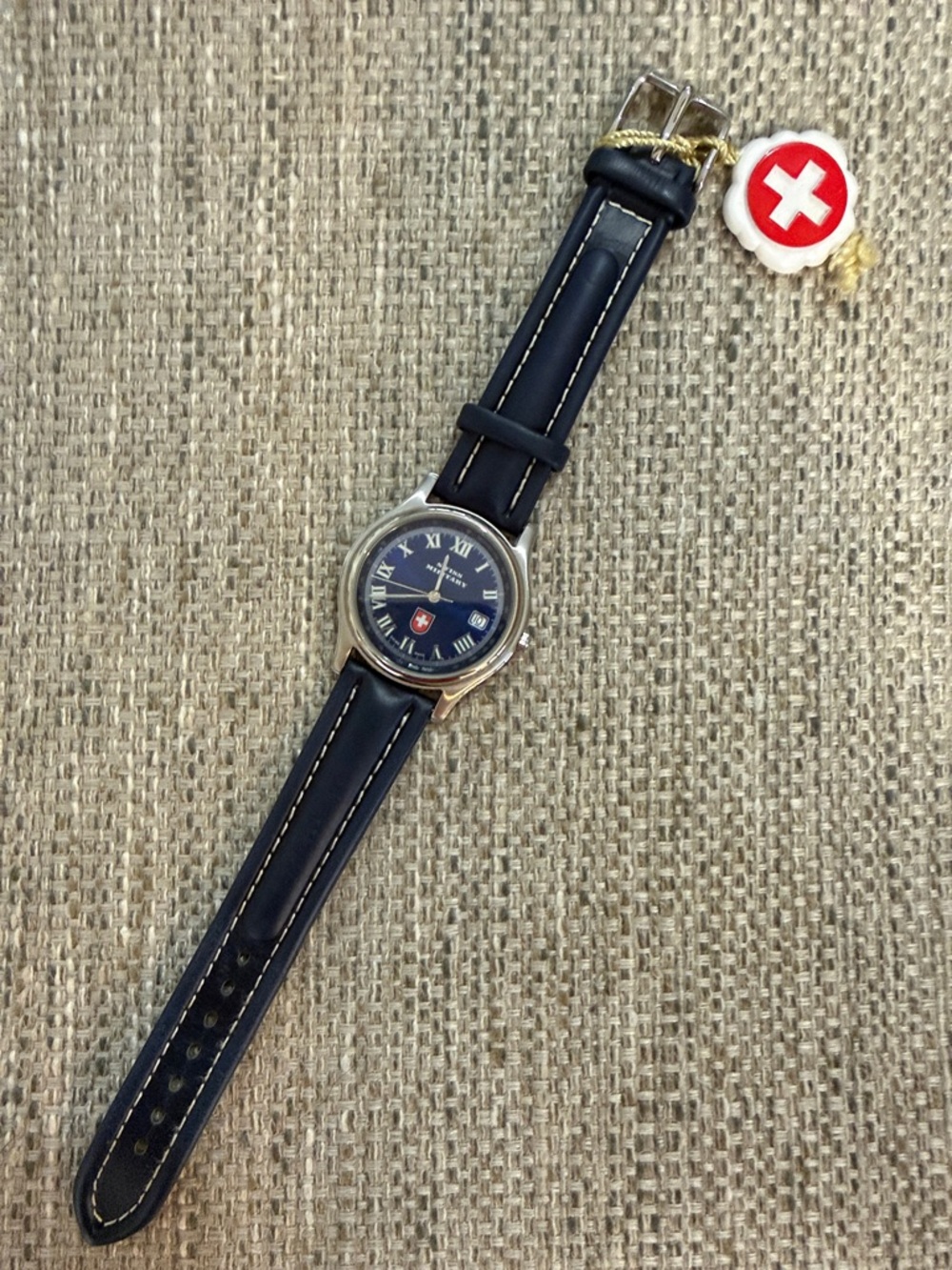 Women's Leather Strap Watch with Navy Dial - Swiss Emblem